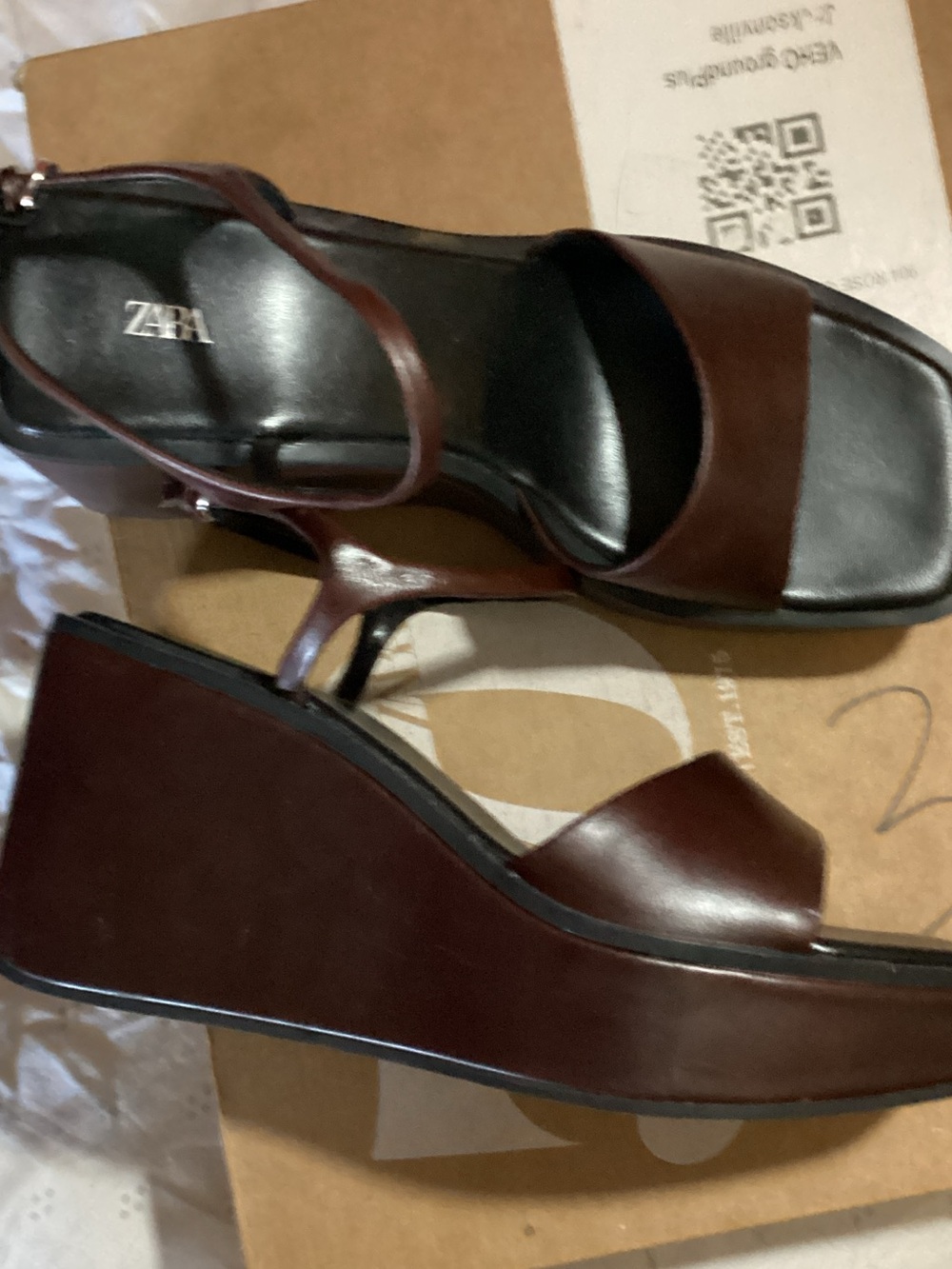 ZARA Leather Platform Heeled Sandals